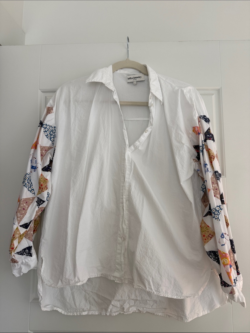 Lollys Laundry White Button-Down Shirt with Quilt Pattern Sleeves - White